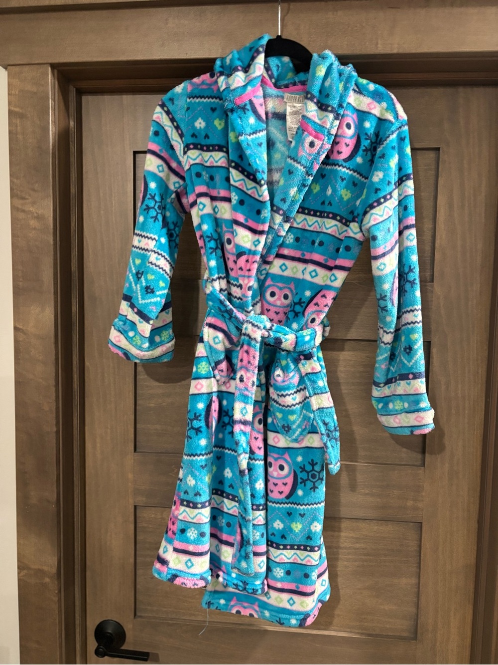 Komar Kids Plush Hooded Owl Robe in Turquoise & Pink